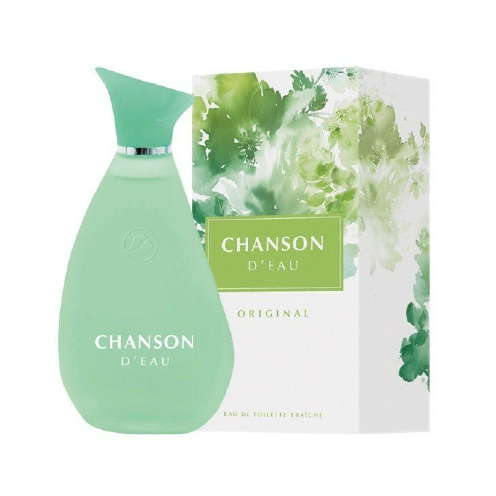 Flacone verde con tappo verde e scatola. Scritta "CHANSON D'EAU ORIGINAL".
