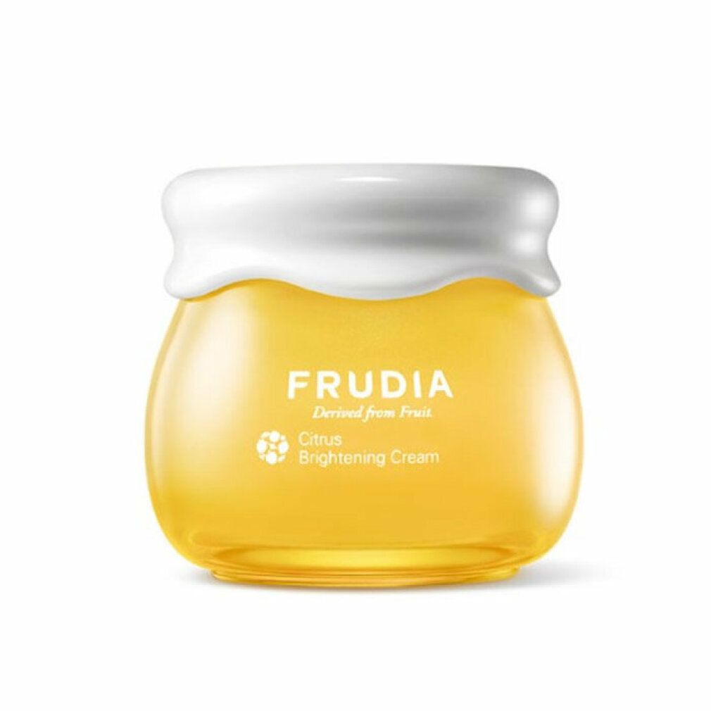 Crema gialla in vasetto con coperchio bianco. Scritta: FRUDIA Citrus Brightening Cream.