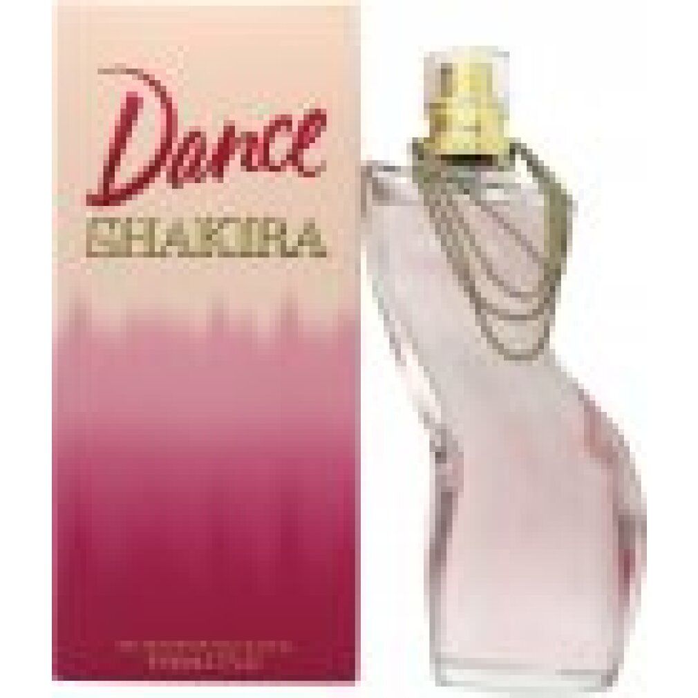 Flacone di profumo accanto a una confezione rettangolare. Sulla confezione la scritta "Dance Shakira".