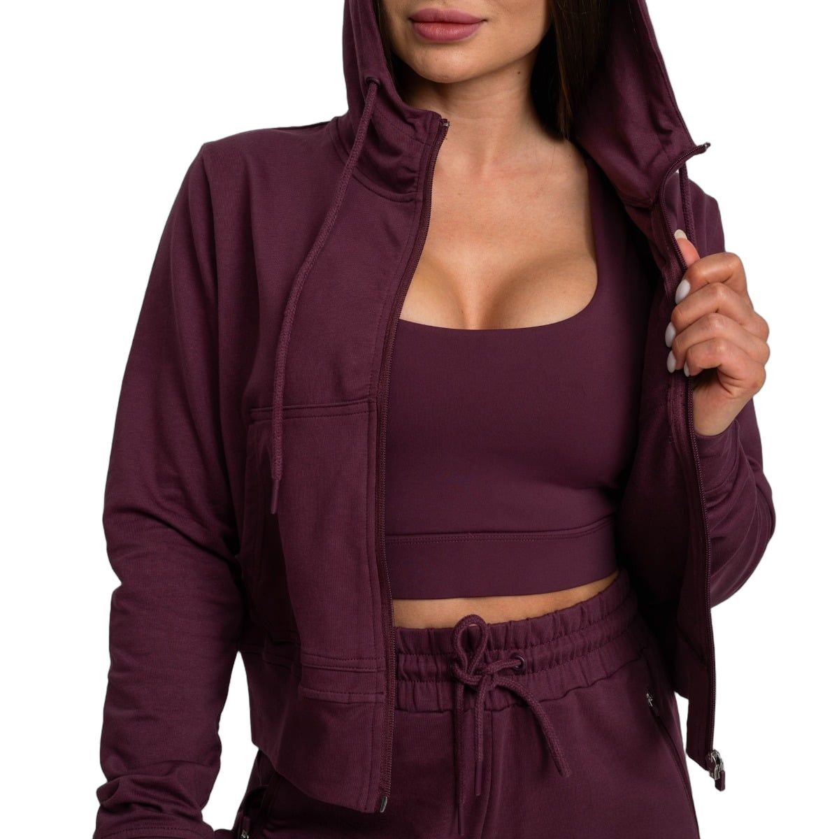 GymBeam Felpa donna TRN Eggplant cropped con cappuccio e zip