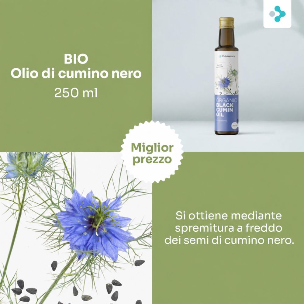 Olio bio di cumino nero (250ml). Qualità di prima classe. Spremutto a freddo. Miglior prezzo.