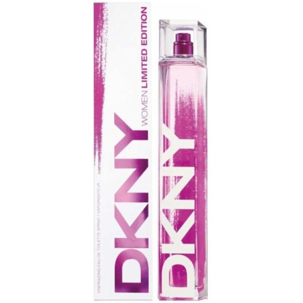 Flacone e confezione DKNY. Sfumatura rosa. Scritta "Women Limited Edition" sulla confezione.