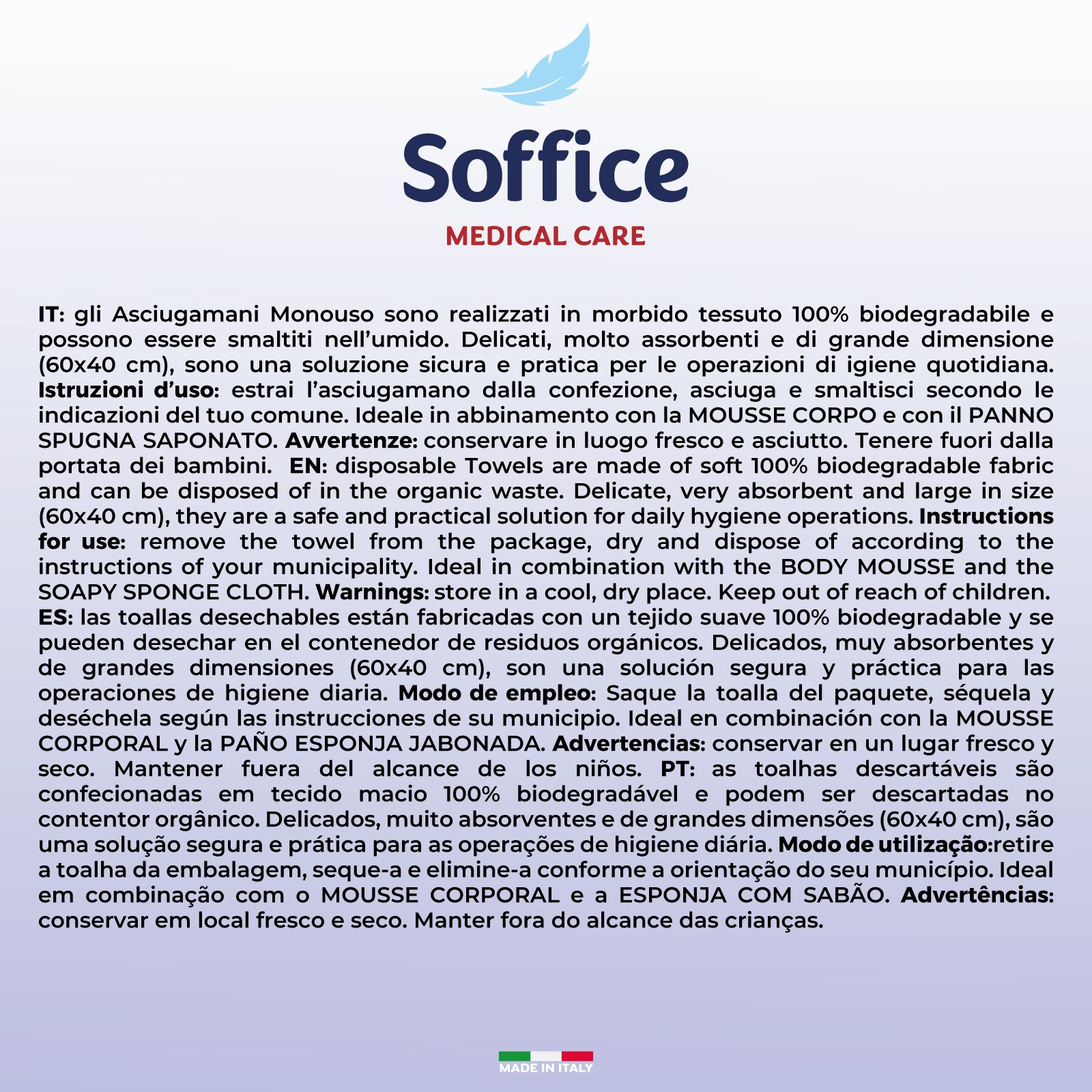 Soffice Asciugamano Monouso Corpo 60x40 cm 12 confezioni da 16
