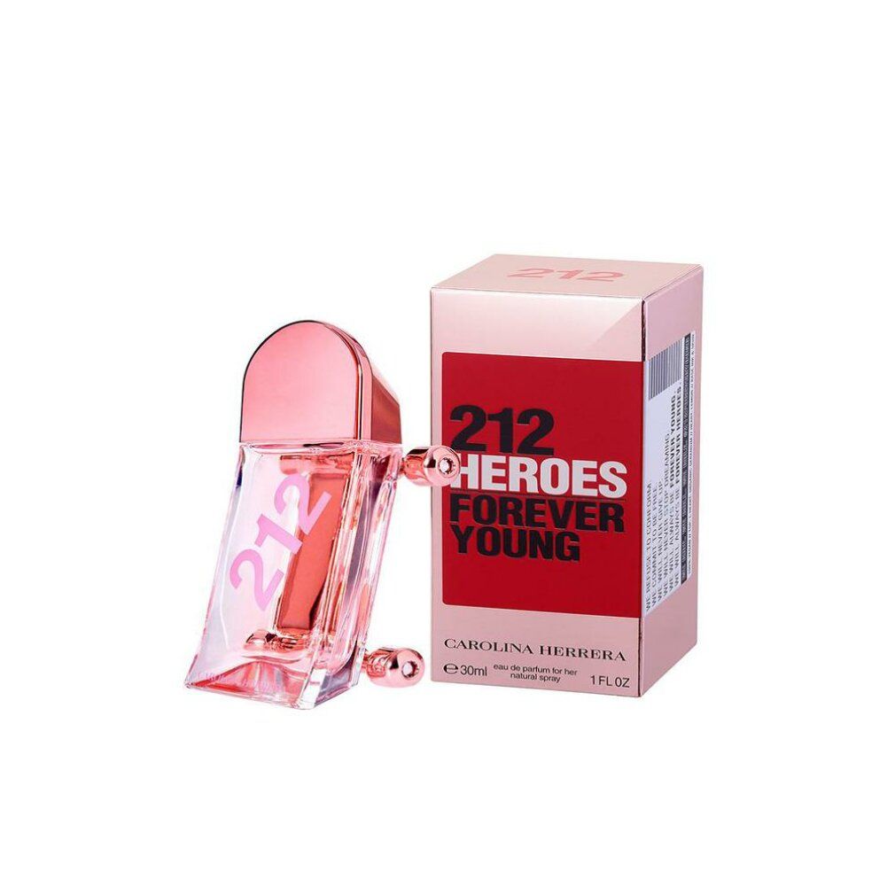 Flacone di vetro rosa con tappo rosa e scritta 212. Accanto, una scatola rosa con campo rosso e scritta bianca.