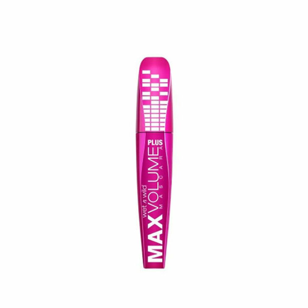 Mascara Wet n Wild Max Volume Plus. Tubo rosa con motivo bianco. Scritta nera: MAX VOLUME, PLUS, Mascara. Marchio: Wet n Wild.