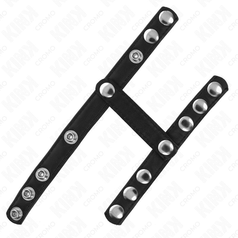 Cinturini neri per anello per pene con borchie argentate. 3 cinturini regolabili, a forma di H.