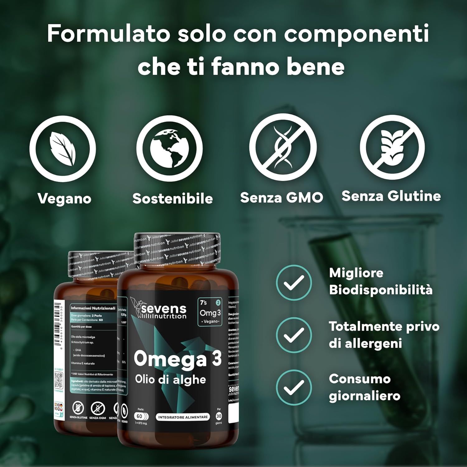 SEVENS NUTRITION Capsule Premium Omega 3 Vegano da Olio di Alghe
