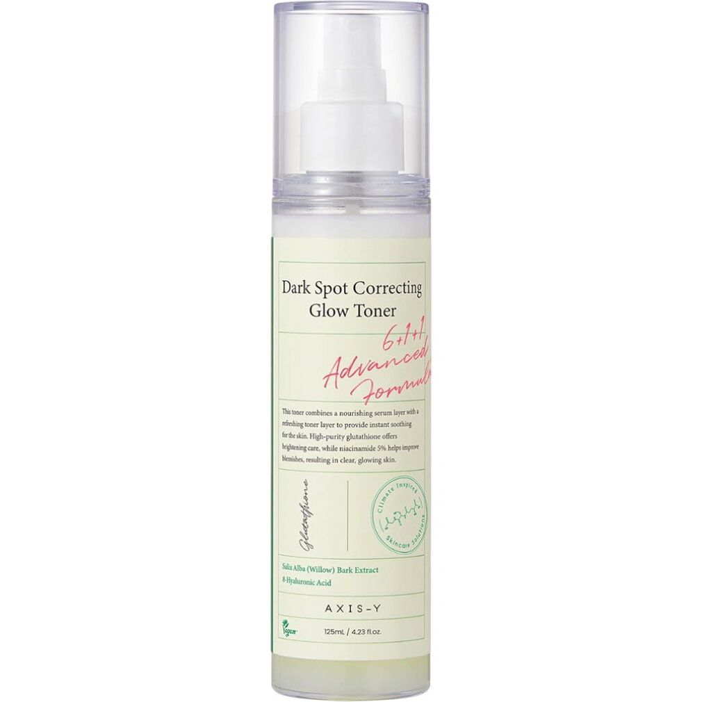 Flacone di toner Axis-Y Dark Spot Correcting Glow con erogatore a pompa.