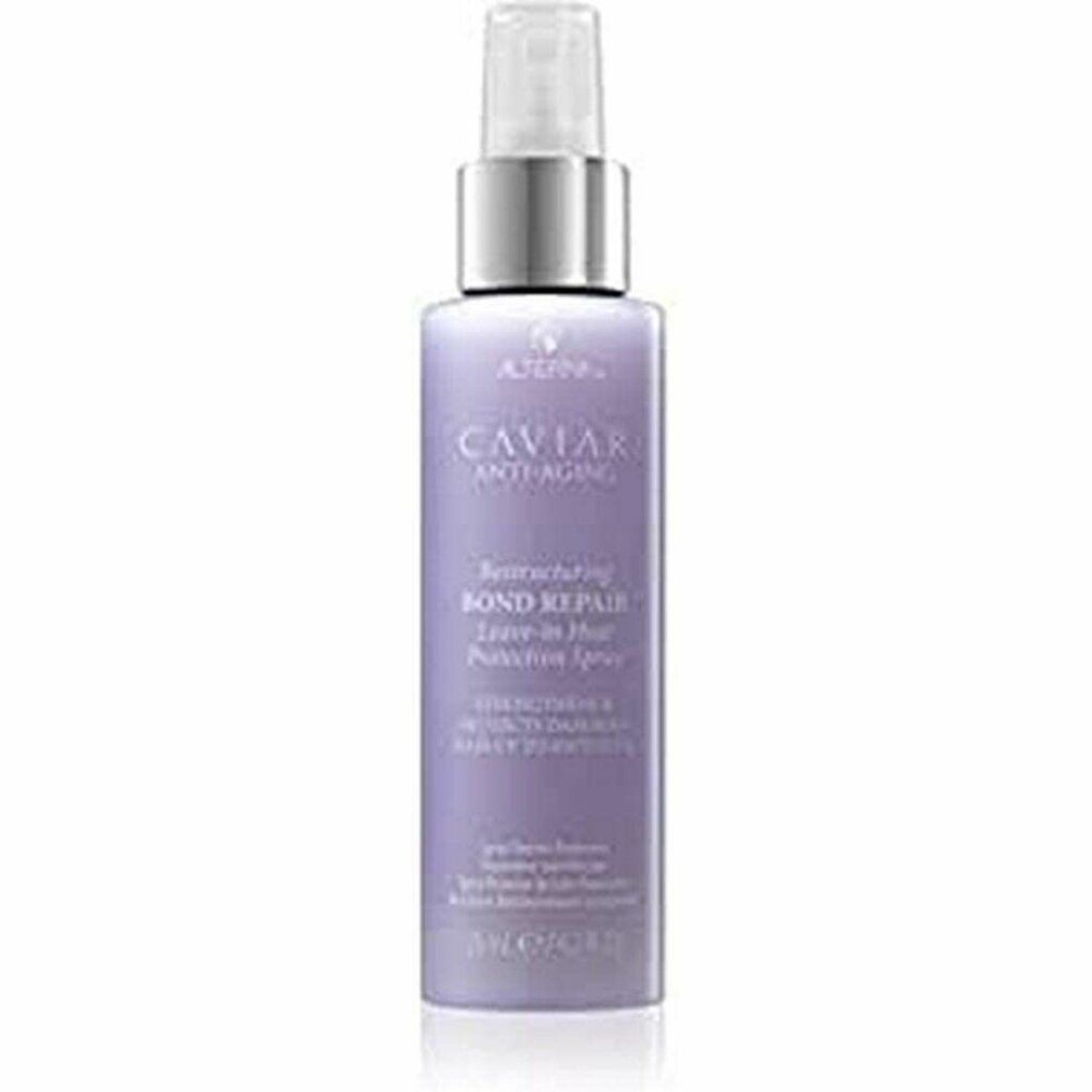 Flacone lilla con vaporizzatore. Scritta: Caviar Anti-Aging, Restructuring Bond Repair Leave-in Heat Protection Spray. 125 ml.