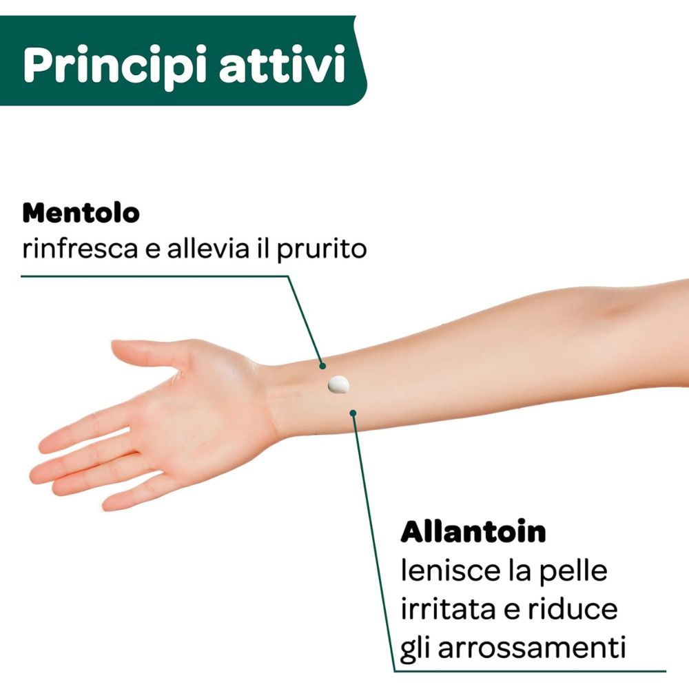 Braccio con illustrazione del prodotto. Testo: Estratto di aloe vera, Pantenolo, Olio di Andiroba. Tubo di Recotin Gel.