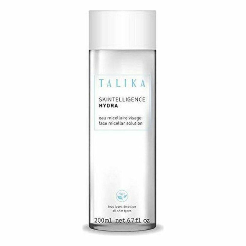 Flacone trasparente con tappo bianco. Scritta: Talika, Skintelligence Hydra, eau micellaire visage, 200ml.