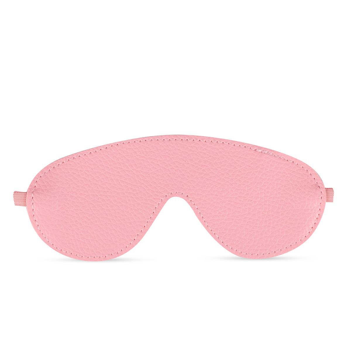 Maschera per gli occhi rosa in pelle. Con bordi cuciti. Su sfondo bianco.