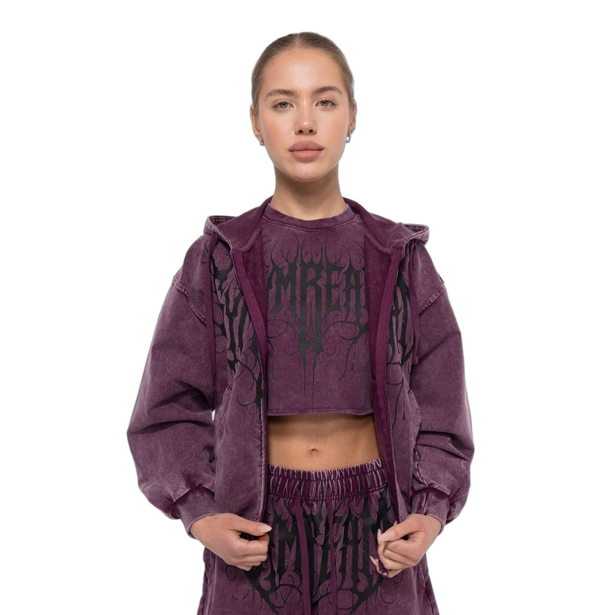 GymBeam Felpa donna oversize con cappuccio e zip Abyss Raisin