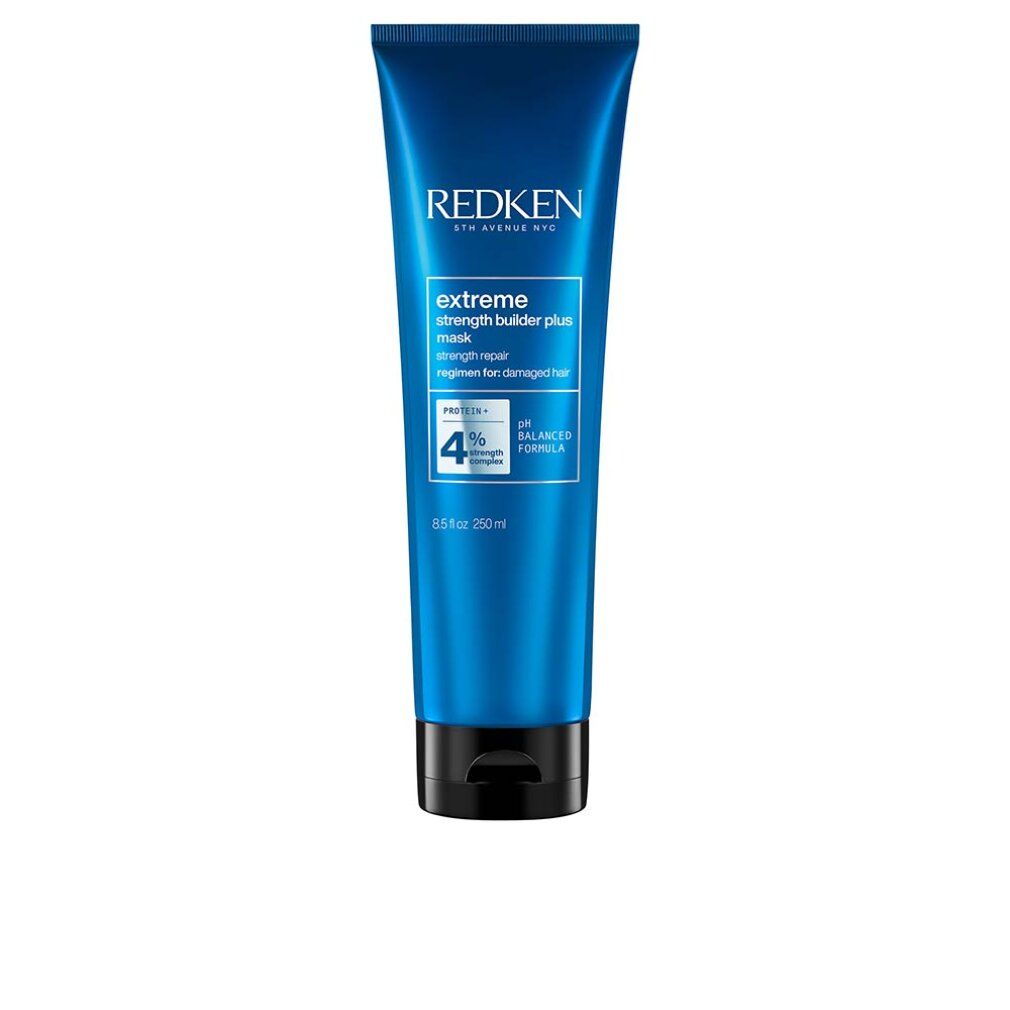 Tubo blu Redken. Testo: Extreme Strength Builder Plus Mask. Contiene 250 ml.