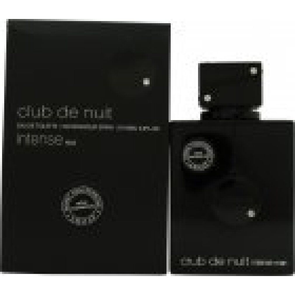 Flacone e confezione neri. Scritta: Club de Nuit Intense Man. Con logo.