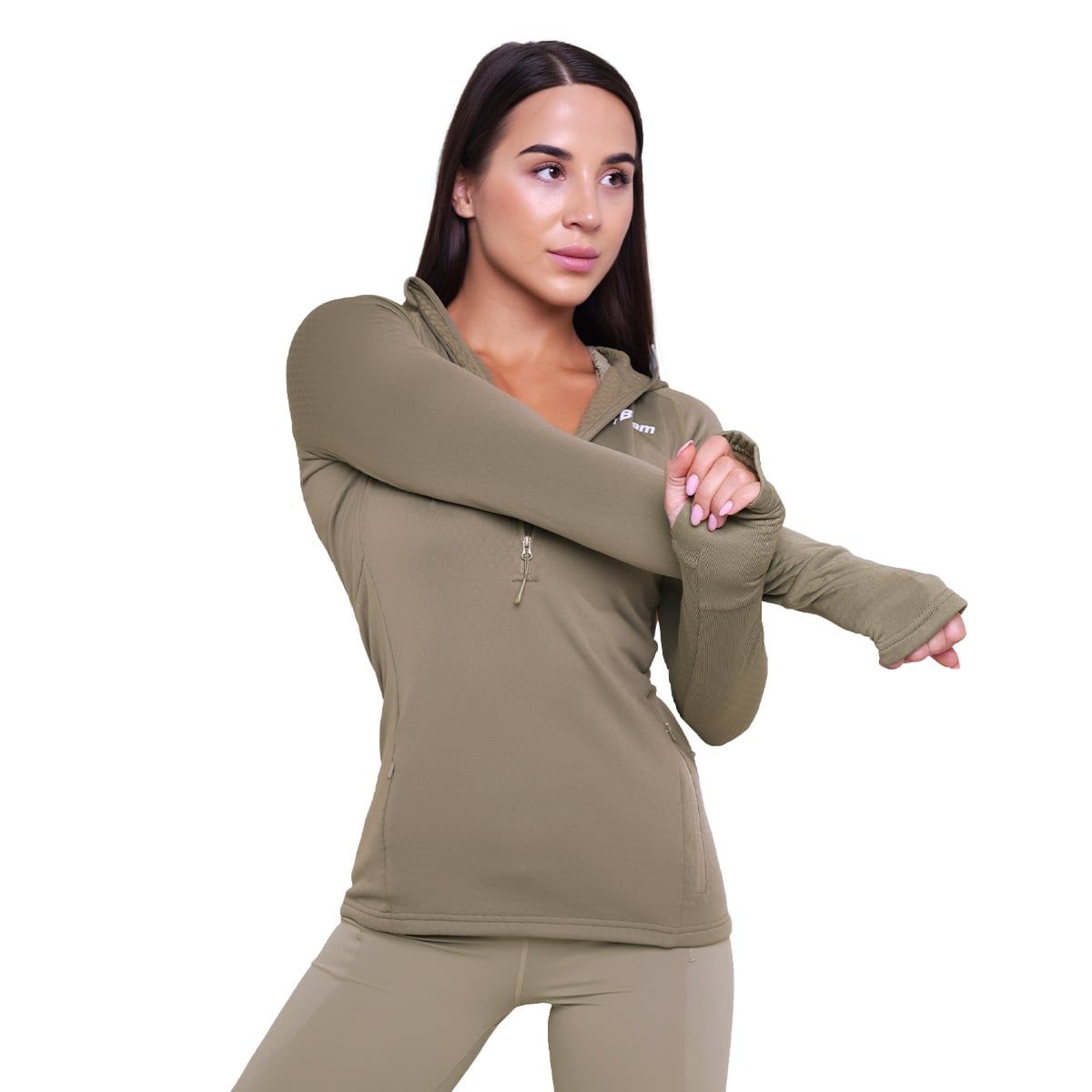 GymBeam Felpa Pulse Running donna slim 1/2 zip senza cappuccio Vetiver