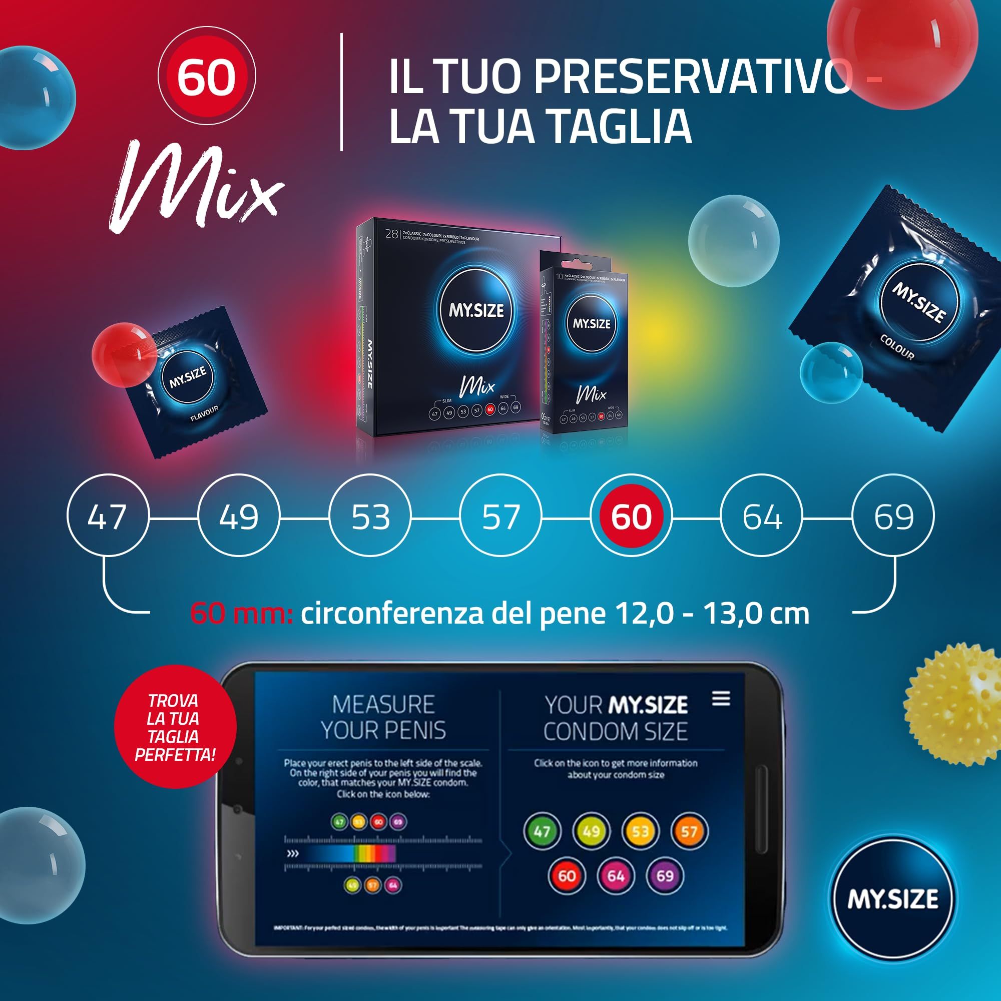 MY.SIZE Mix: 10 preservativi, misura 60mm. 4 varianti.