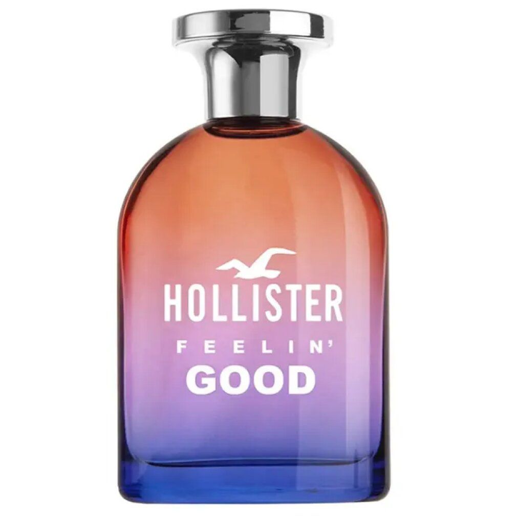 Flacone sfumato arancione-blu. Tappo argentato. Scritta: Hollister Feelin' Good.