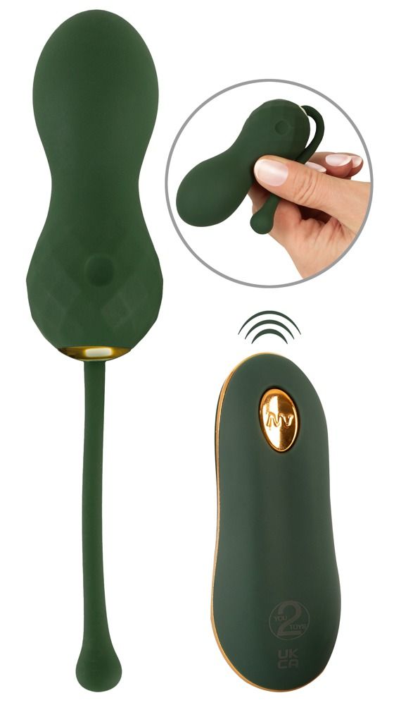 Palla d'amore verde, telecomando e vista dettagliata.