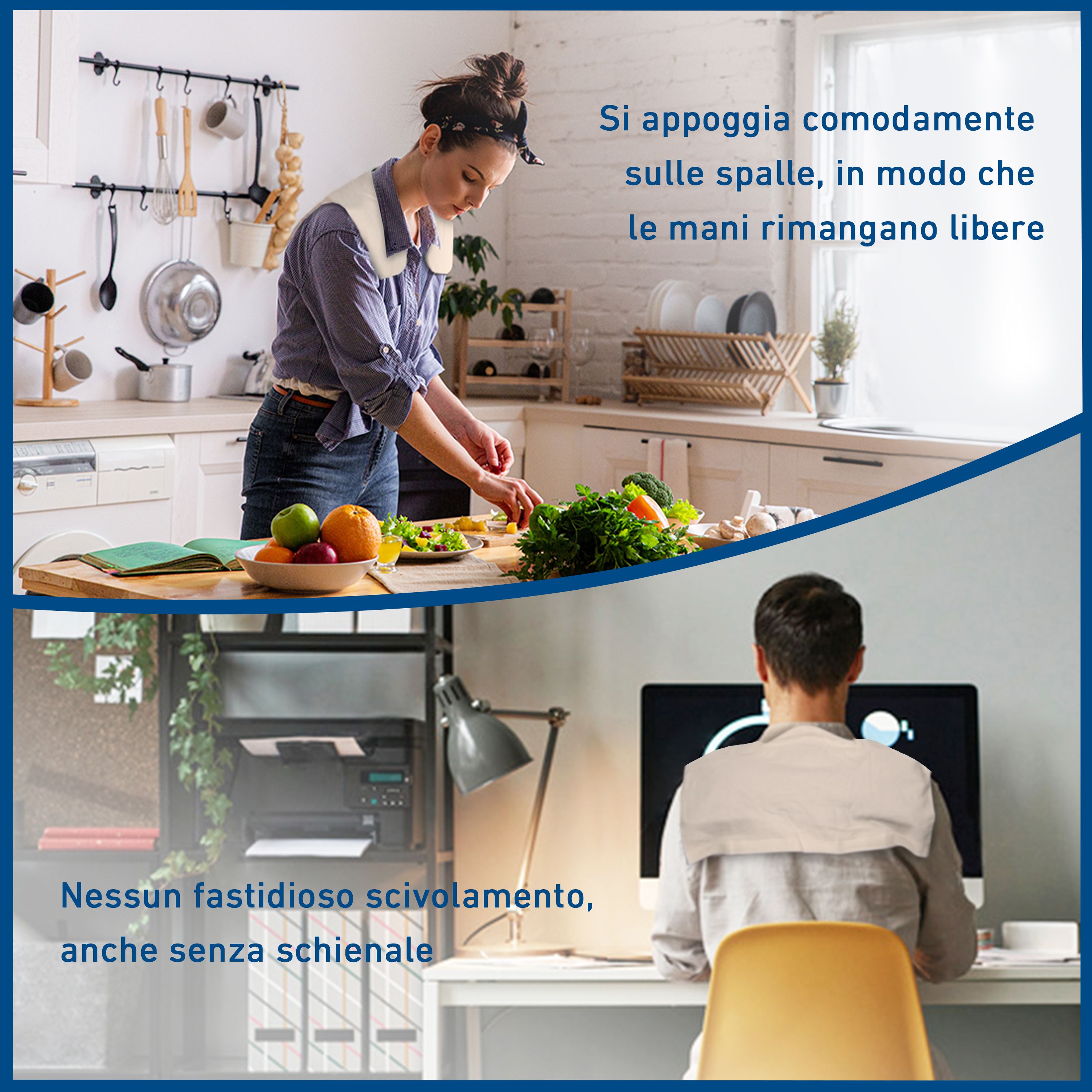 Cuscino termico per collo con rivestimento in cotone. Imbottitura nera. Dimensioni: 36x28x19 cm. Logo axion®. Misure.