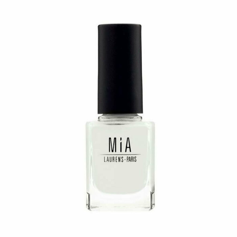 Smalti per unghie MIA bianchi, "LAURENS - PARIS" e "11ml - 0.37 fl. oz." sul flacone.