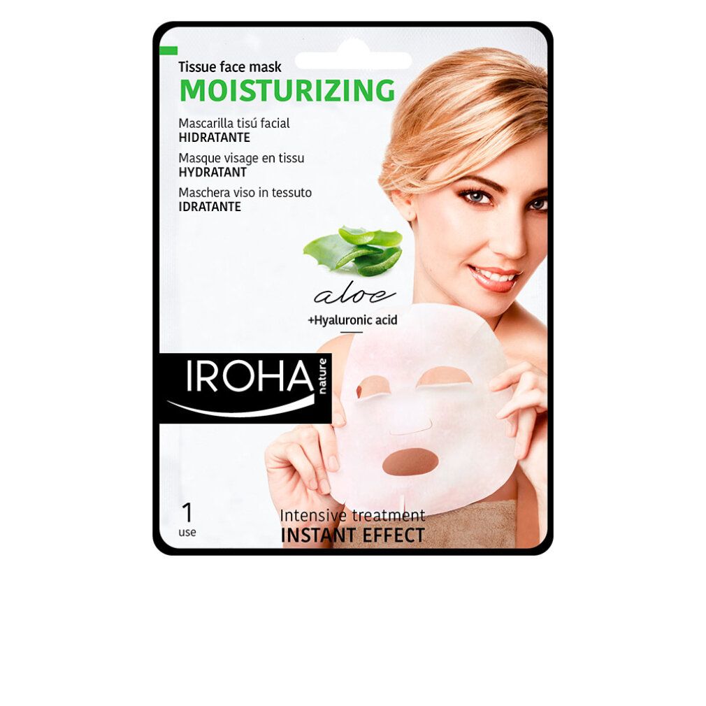 Maschera viso Iroha Nature idratante in tessuto con aloe vera e acido ialuronico.