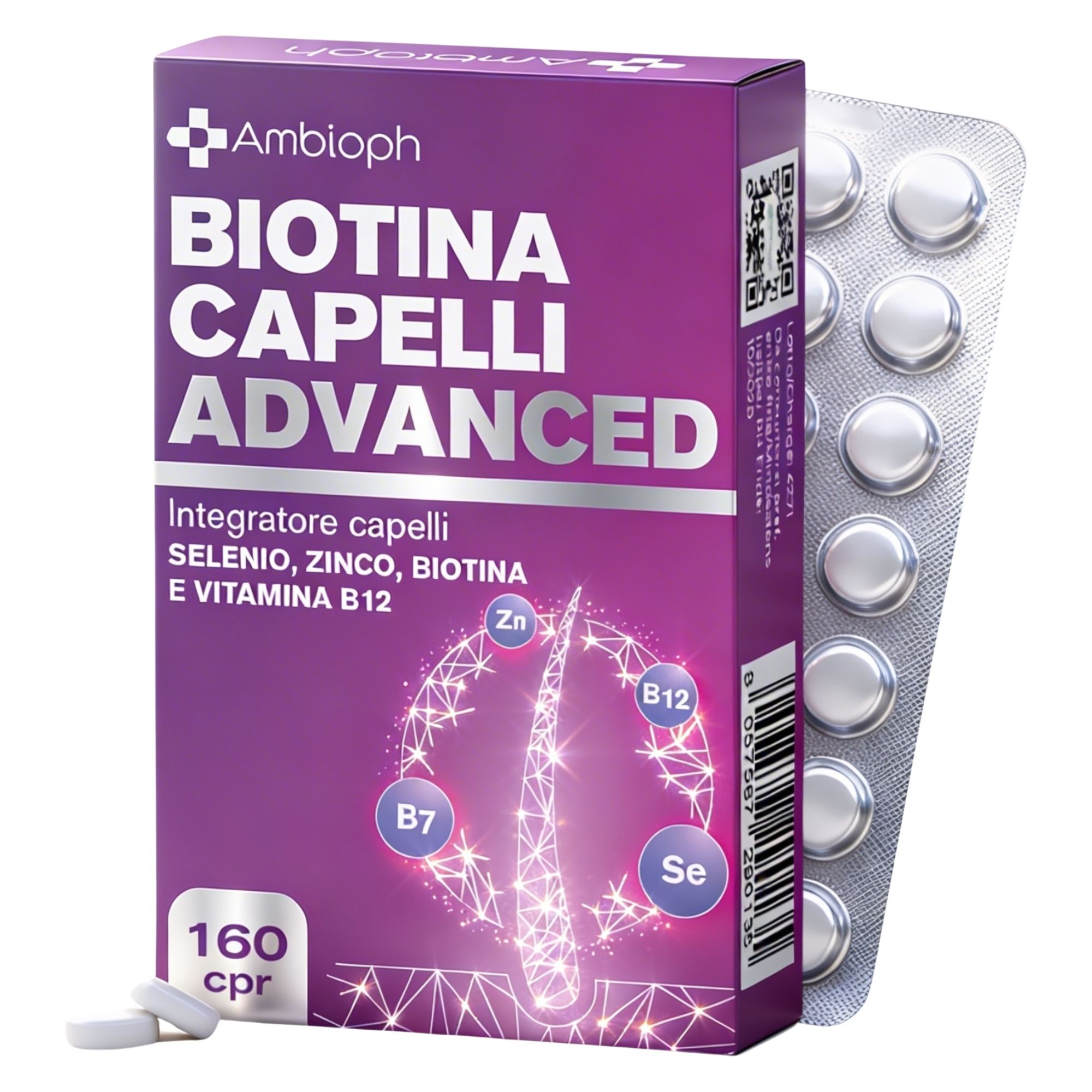 AMBIOPH - Biotina Capelli ADVANCED - Integratori per Capelli con Zinco, Selenio e Vitamina B12