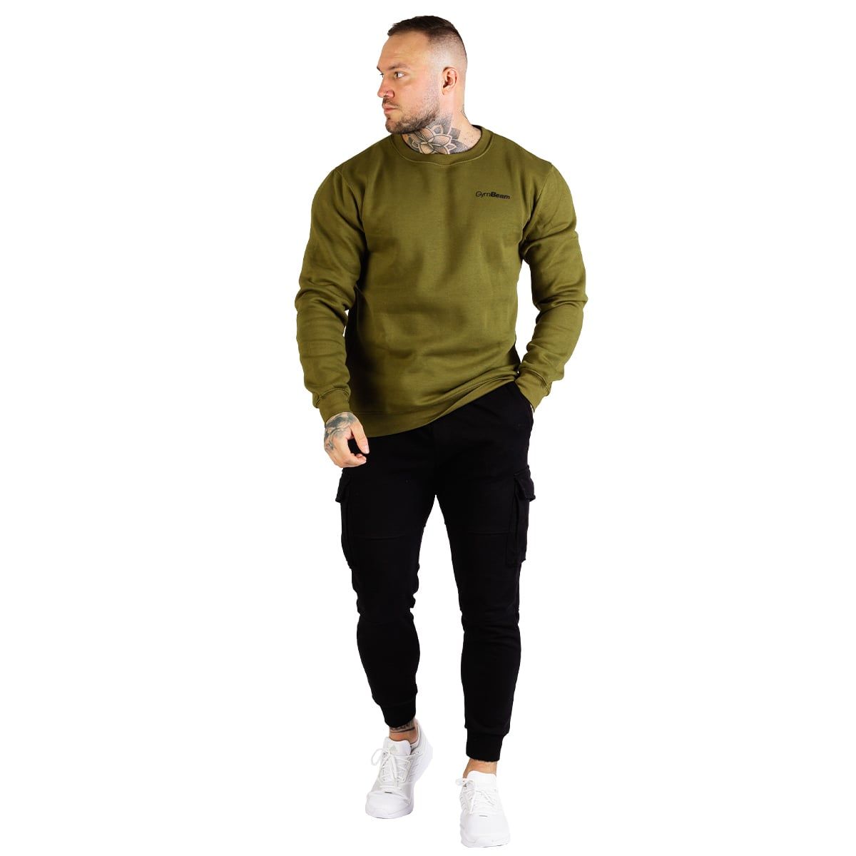 GymBeam Felpa uomo Basic verde militare regular senza cappuccio