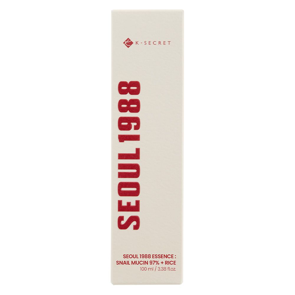 Scatola K-SECRET Seoul 1988 Essence. Scatola beige con scritta rossa.