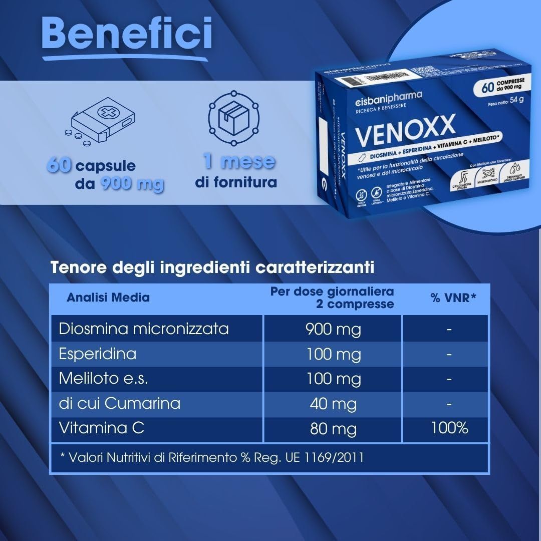 Cisbani Pharma Venoxx - Diosmina ed Esperidina per Vene varicose e circolazione