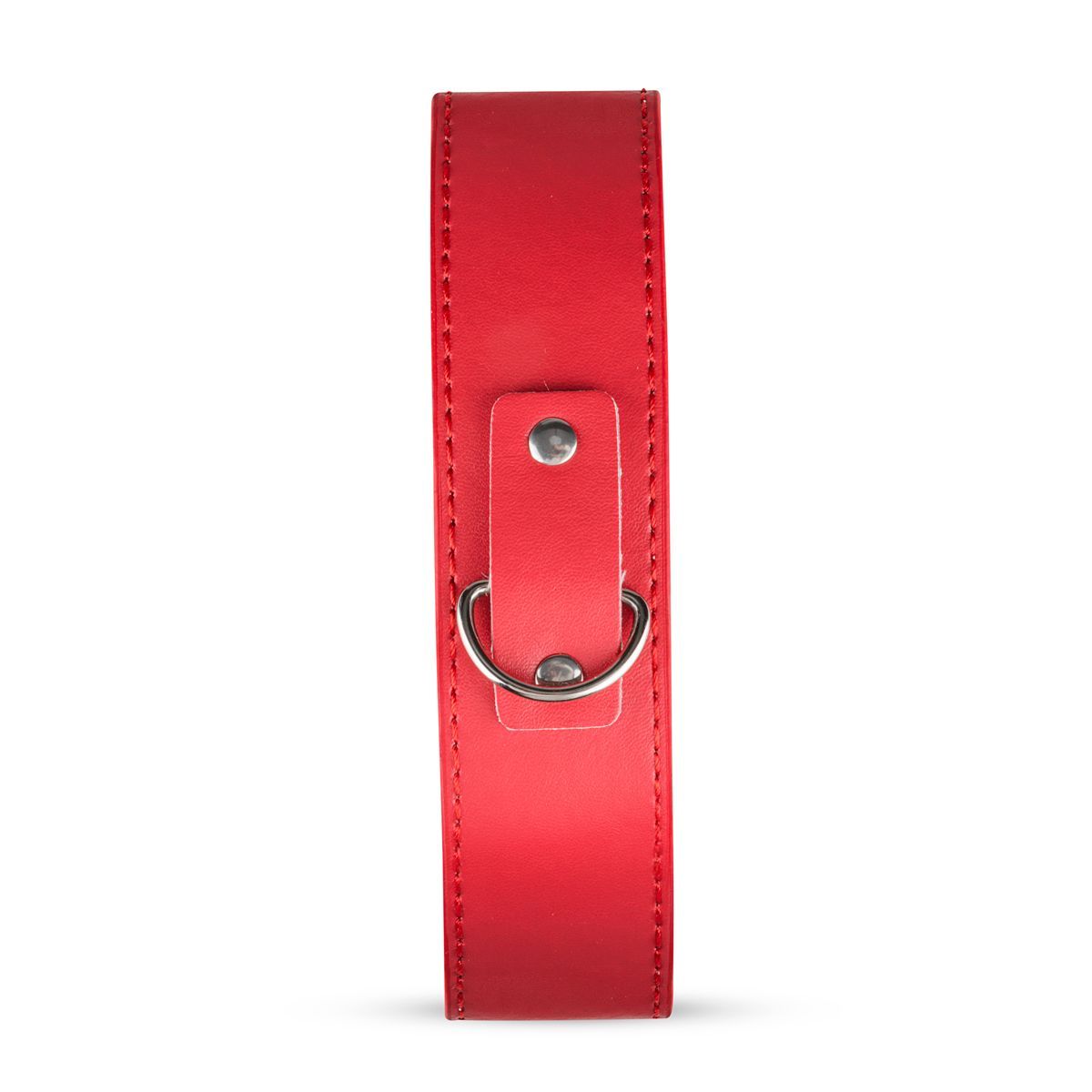 Manetta rossa con anello metallico e fibbia. Pelle. Forma rettangolare.
