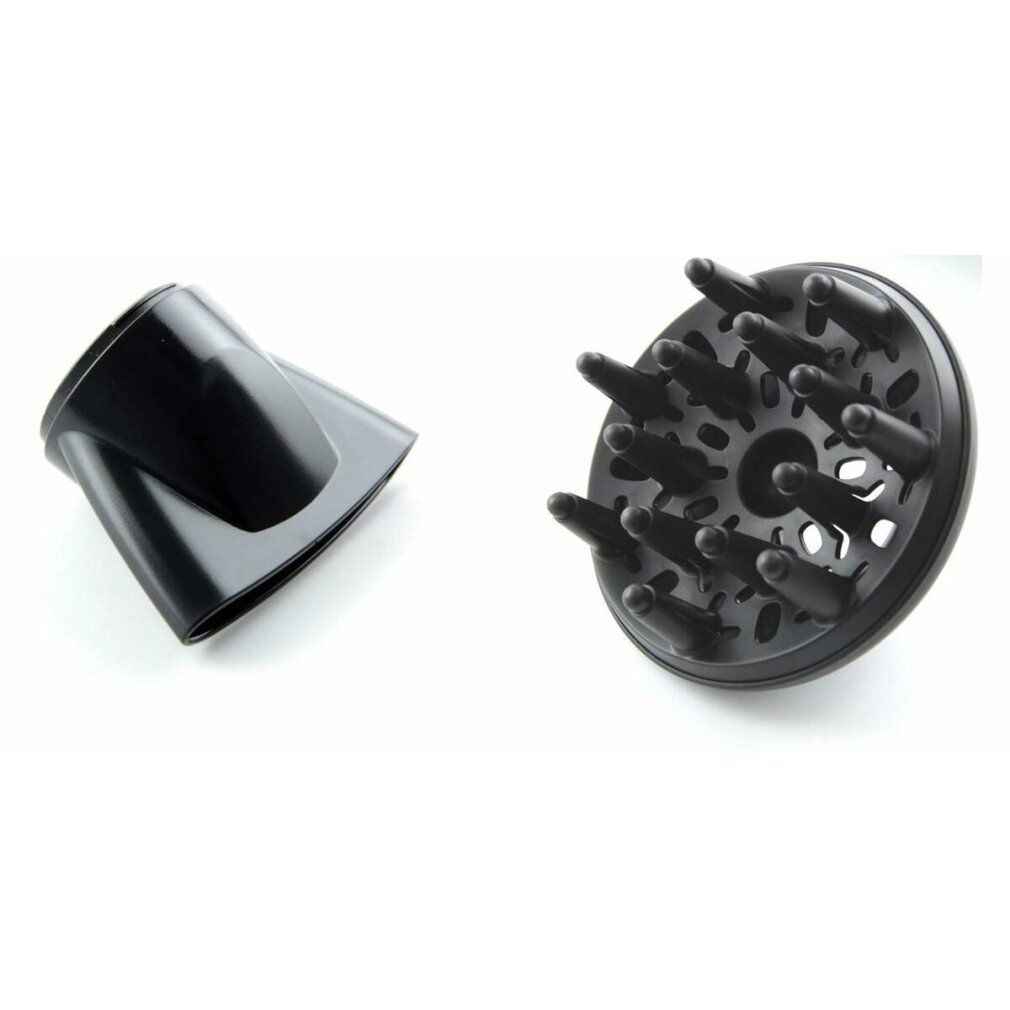 Due accessori per un asciugacapelli. Un ugello stretto e un diffusore con punte.