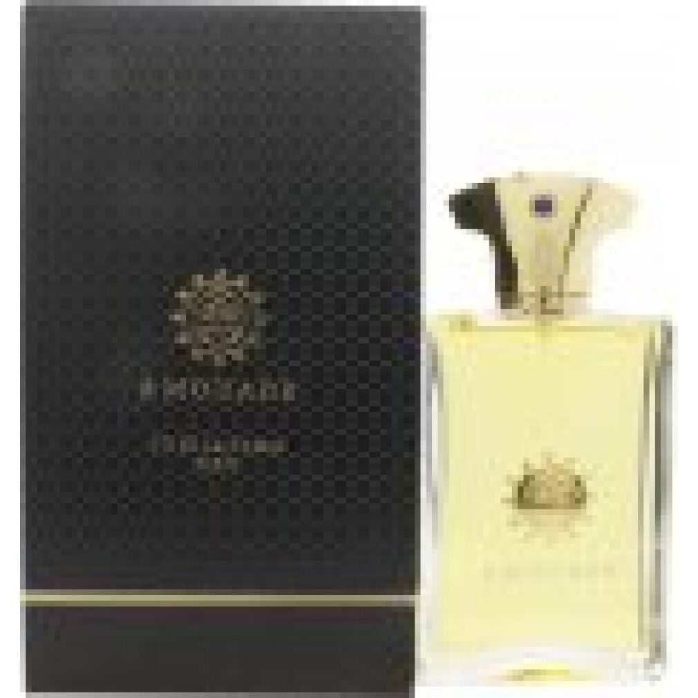 Flacone di profumo accanto alla confezione. Flacone con tappo dorato e logo. Confezione con logo e scritta 'Amouage Jubilation XXV'.