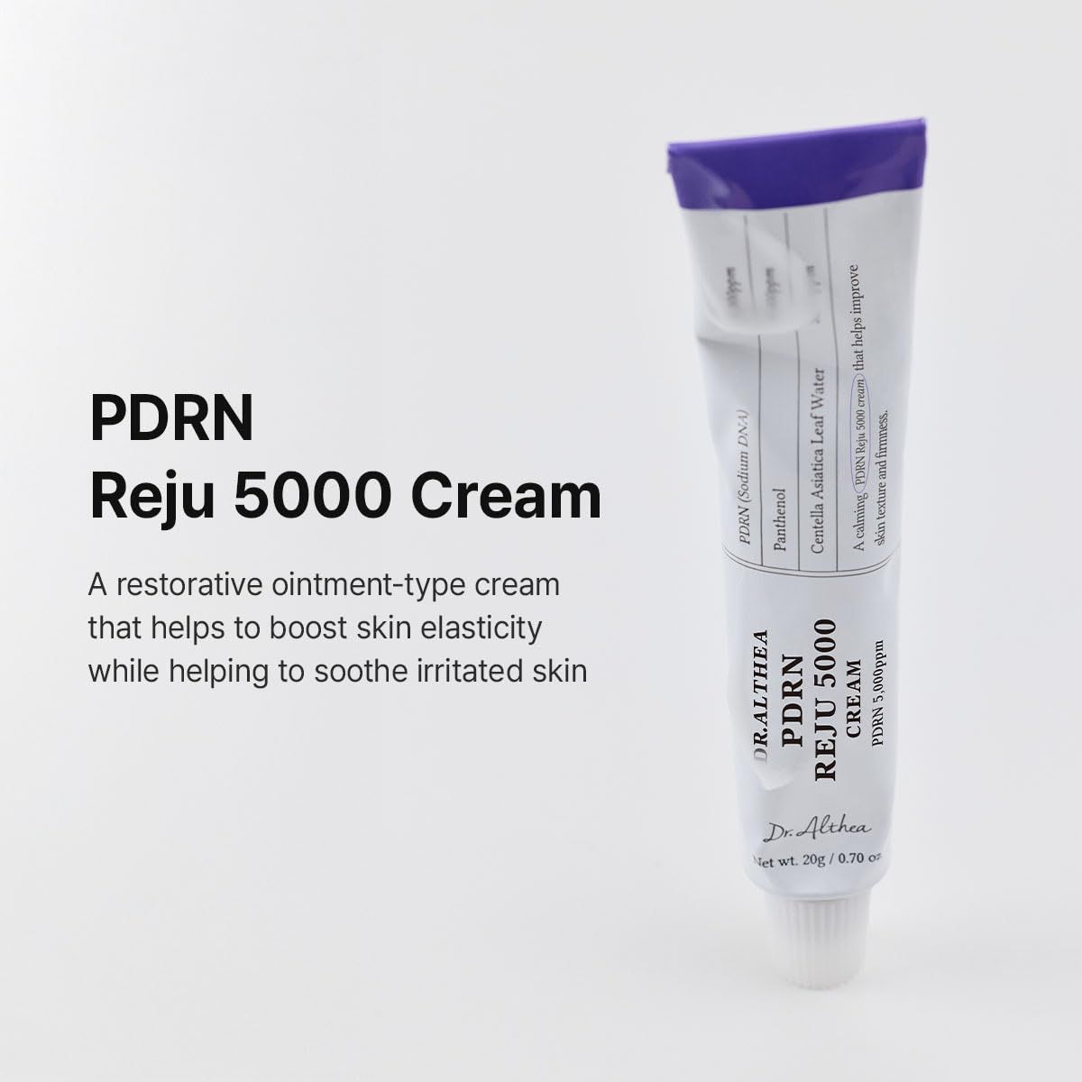 Tubo di crema con tappo viola. Scritta: Dr. Althea PDRN Reju 5000 Creme. Testo: PDRN Reju 5000 Creme.