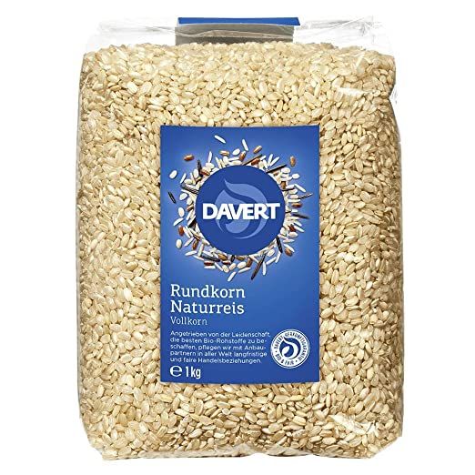 Davert Riso tondo integrale naturale, confezione da 1kg di riso integrale.