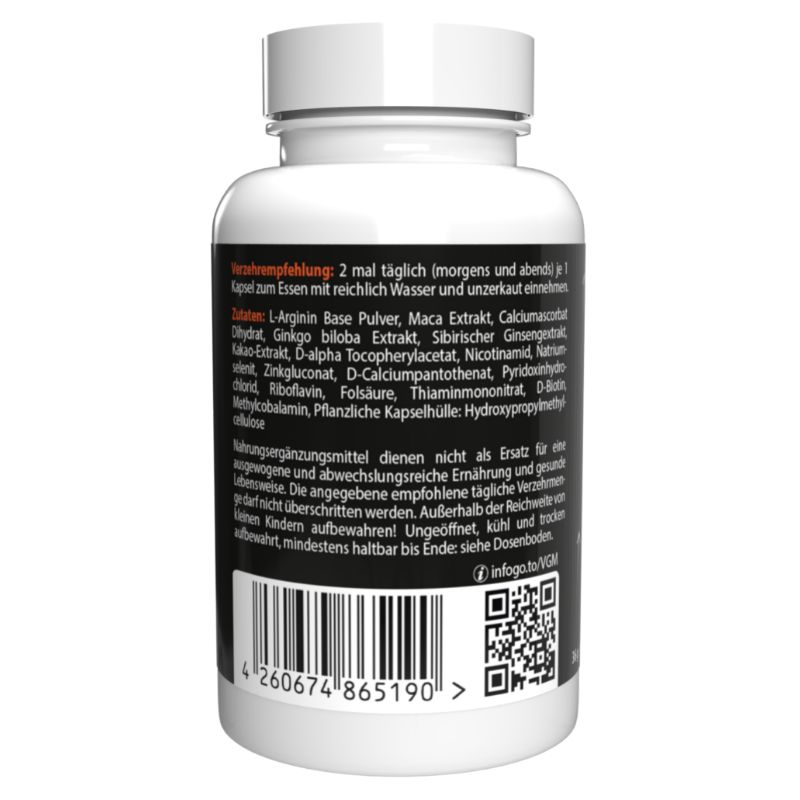 Flacone bianco, retro con etichetta nera. Testo in bianco. Ingredienti, raccomandazioni per l'uso, codice a barre e codice QR.