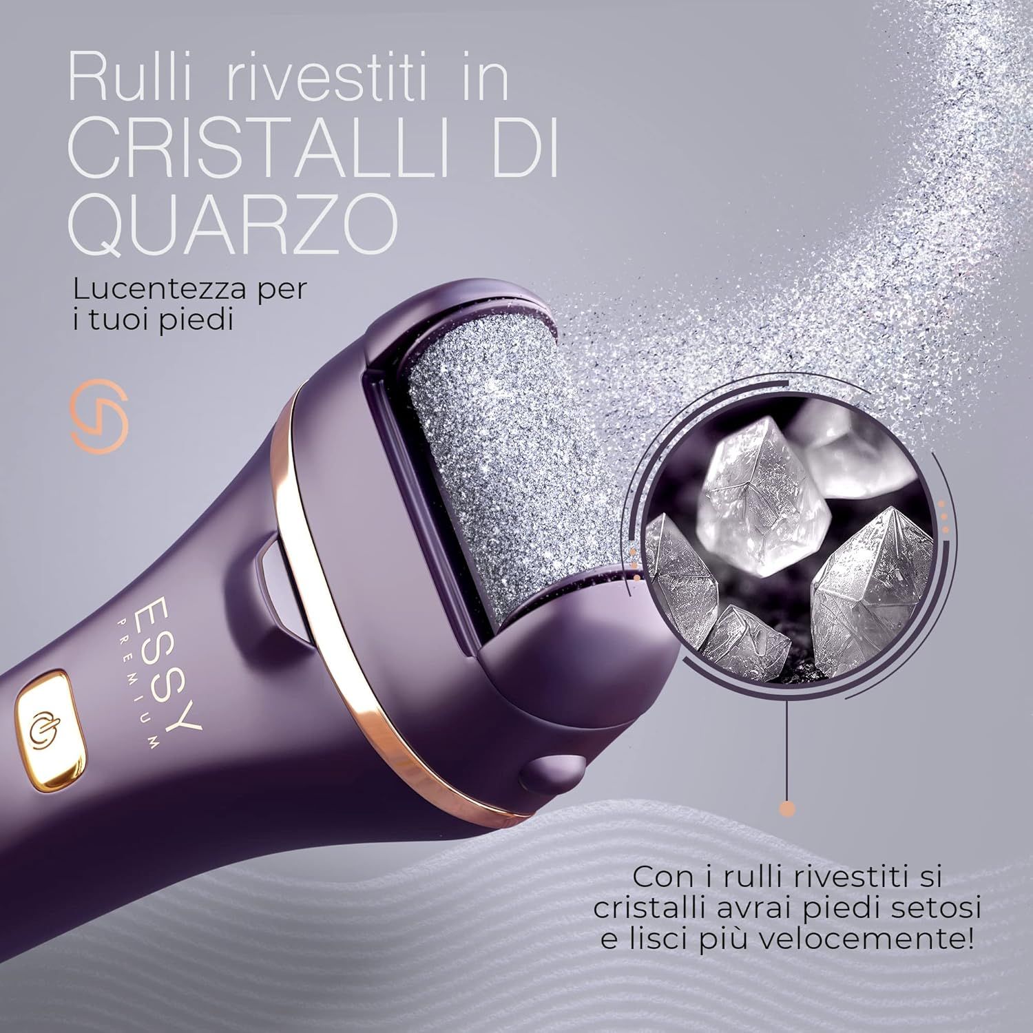 Rimuovi calli elettrico Essy con 5 rulli di ricambio – Viola