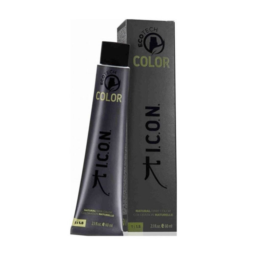 Confezione del prodotto con tubo e scatola. Scritto: ECOTECH COLOR, I.C.O.N. Colore naturale dei capelli. Colore: 6.24 Nocciola.