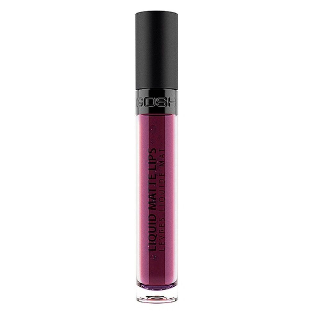 Rossetto liquido Gosh Liquid Matte Lips. Flacone con tappo nero. Colore rosso scuro.