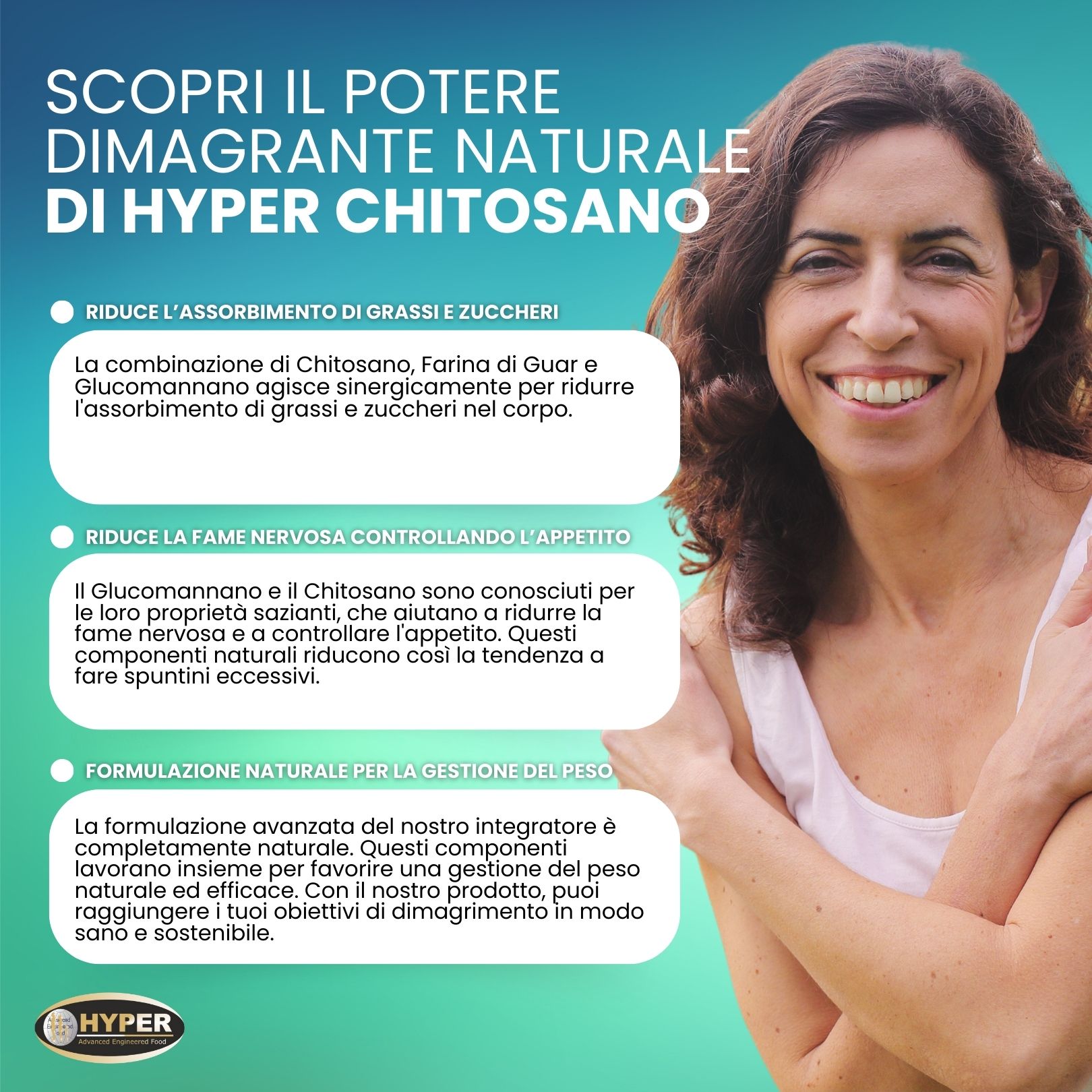 HYPER Chitosano Composto  con Glucomannano. Minore assorbimento dei grassi e degli zuccheri,