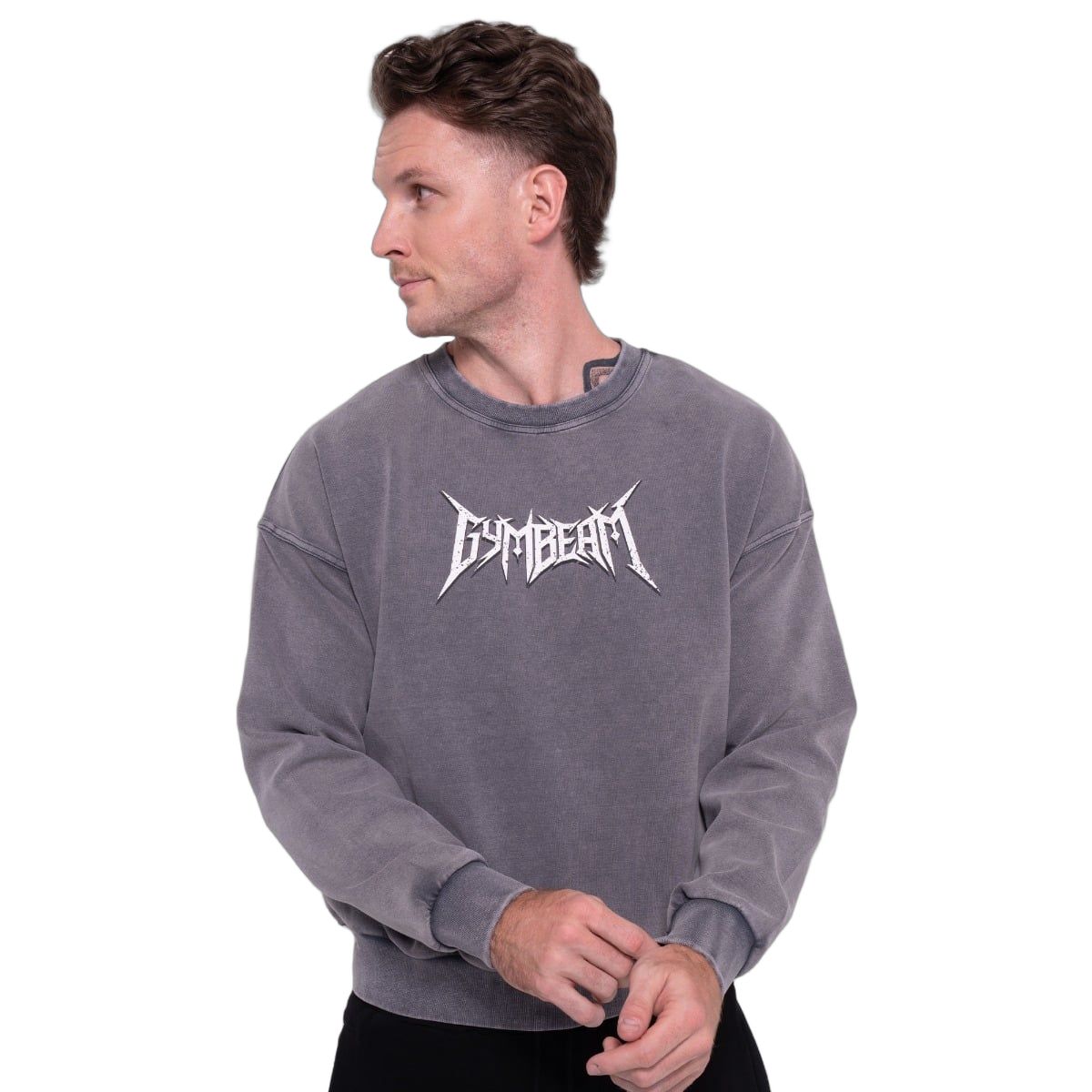 GymBeam Felpa uomo oversize girocollo Spike grigia senza cappuccio