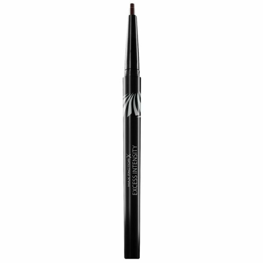 Matita eyeliner nera con punta marrone. Scritta: MAX FACTOR Excess Intensity.