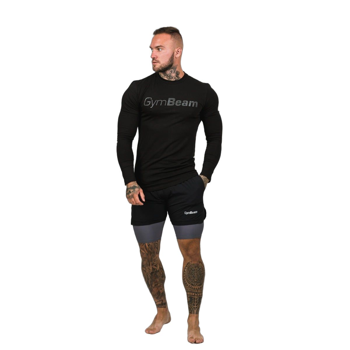 GymBeam Pantaloncini uomo 2in1 Black-Grey slim con elastico