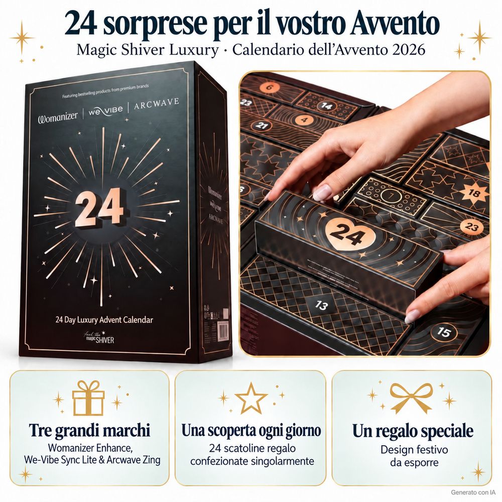 Calendario dell'Avvento Womanizer con 24 sorprese, riempito con vari prodotti.