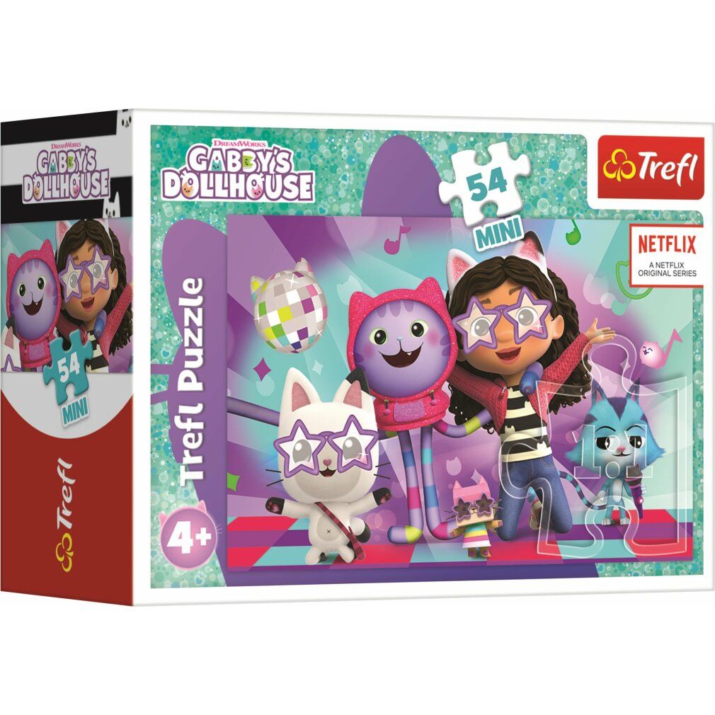 Scatola puzzle Gabby's Dollhouse. Illustrazione: Gabby, gatti, 54 pezzi, Netflix. Marchio: Trefl. Età consigliata: 4+.