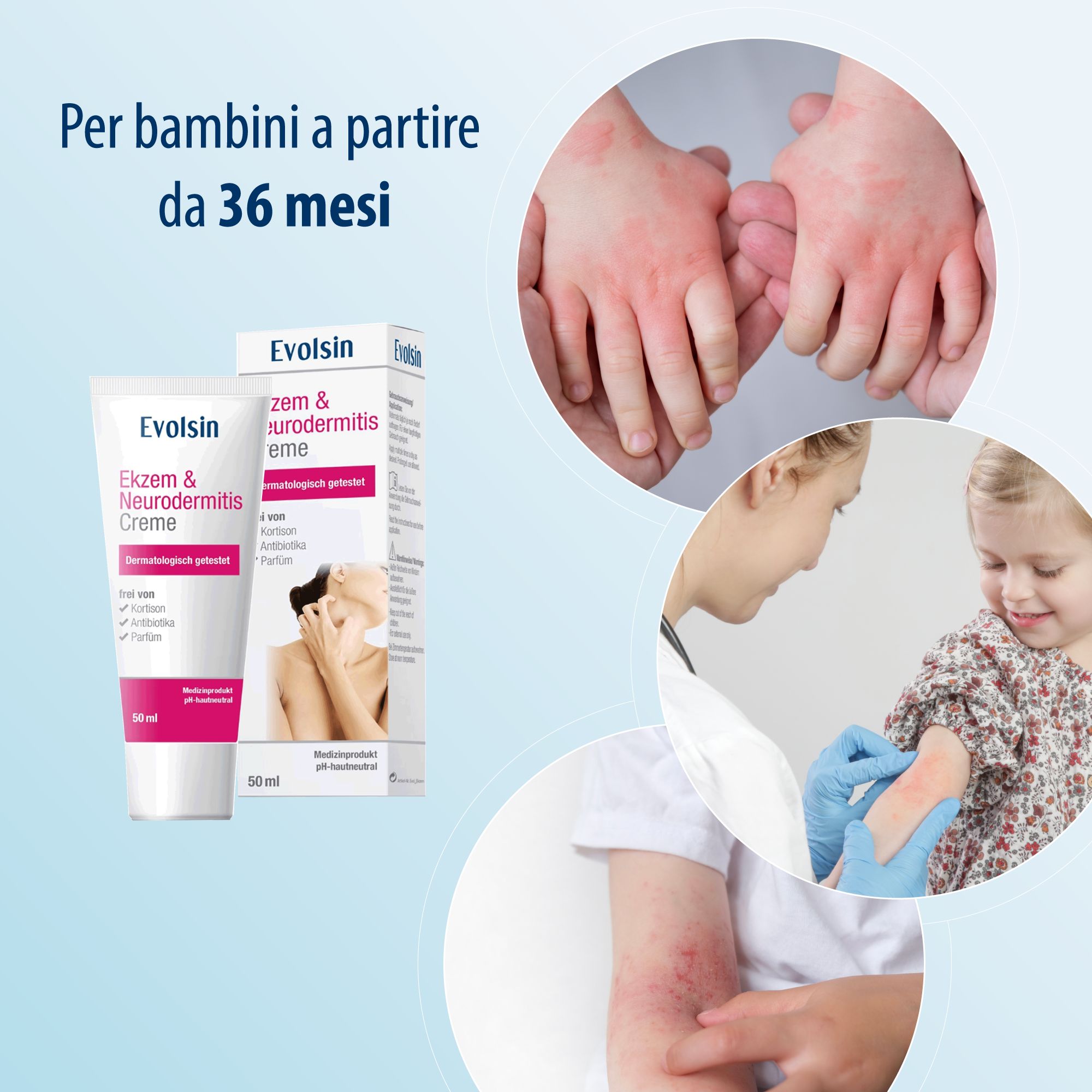 Donna con cuore di crema sulla schiena. Senza cortisone, profumo, antibiotici e parabeni. Dermatest confermato.