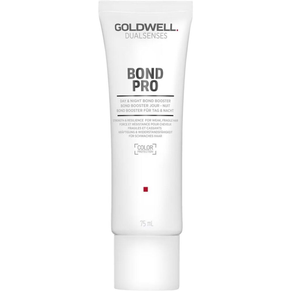Tubo bianco con BOND PRO e GOLDWELL. Testo: Day & Night Bond Booster. Volume: 75 ml. Punto rosso.