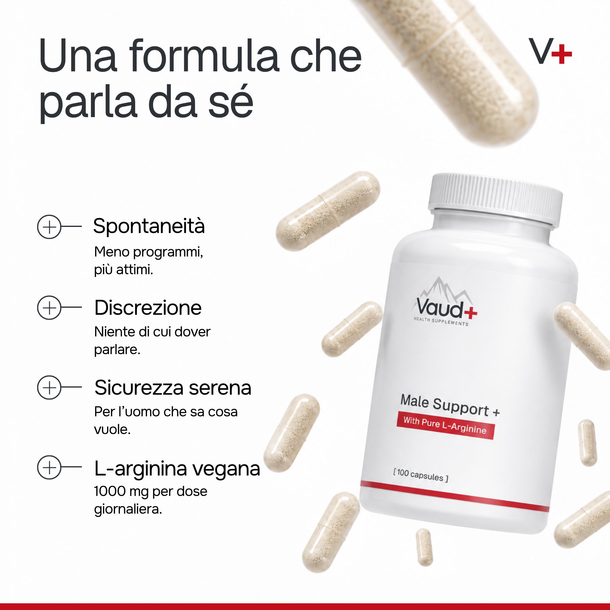 Una bottiglia bianca con capsule e testo.