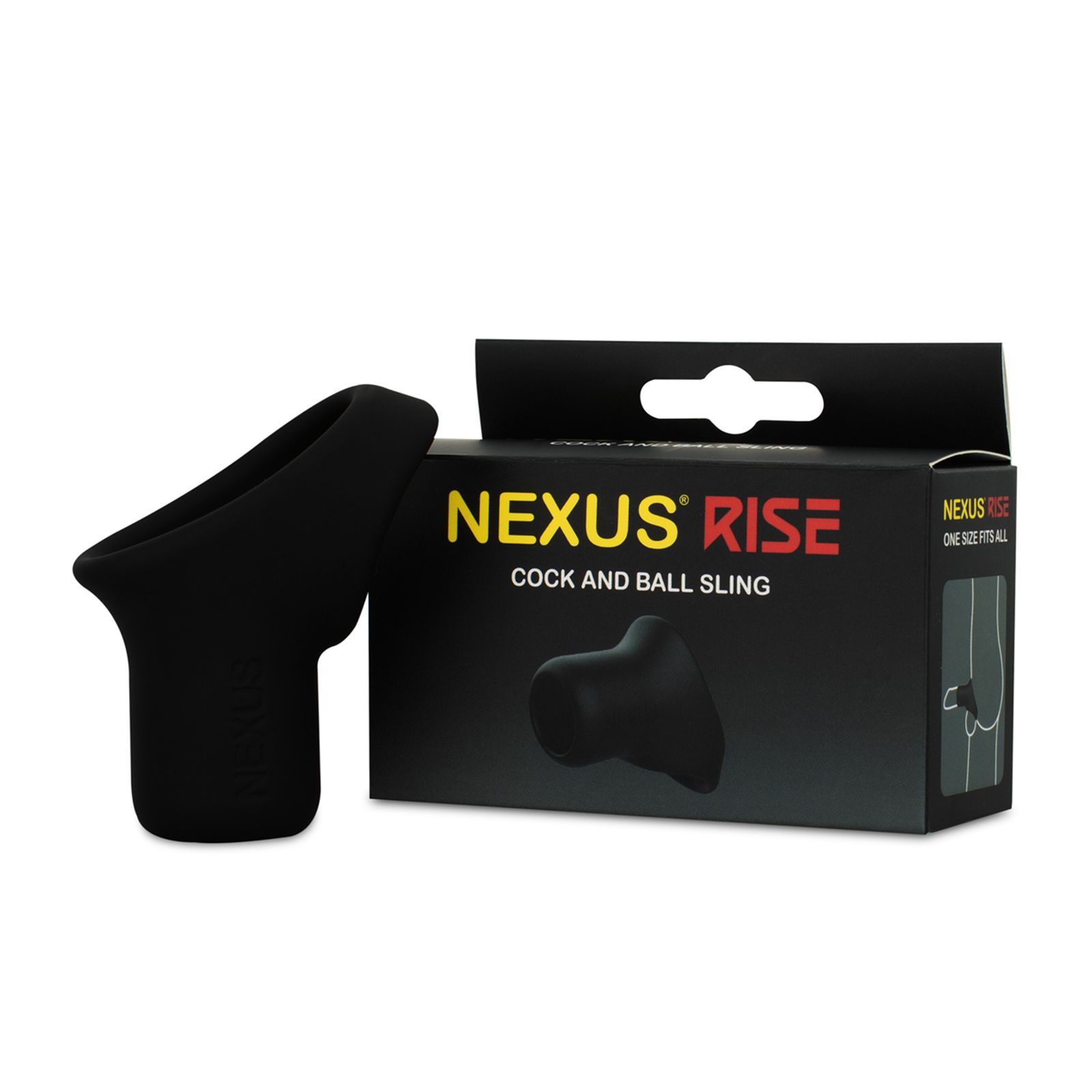 Prodotto nero accanto a confezione nera con "NEXUS RISE" e immagine.