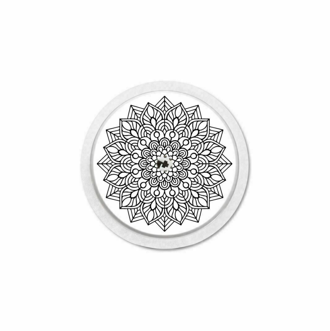 Adesivo rotondo con motivo mandala. Design in bianco e nero. Forma circolare. Per sensore Freestyle Libre 1 & 2.